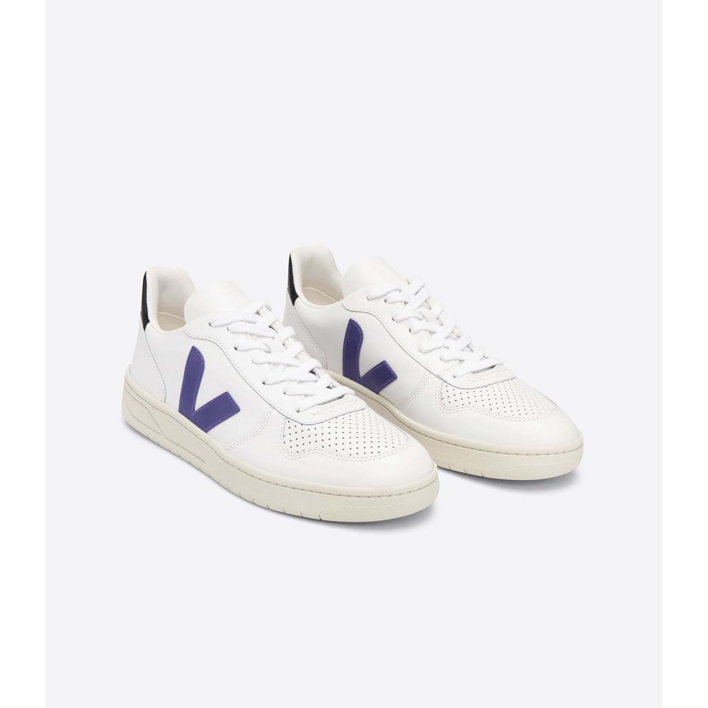 Veja V-10 LEATHER Joggesko Dame White/Purple/Black | NO 649FDN